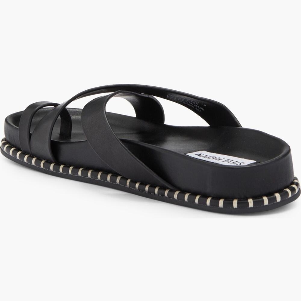 Steve Madden 10 Vienna Black Crisscross Leather Slide Sandals - Picture 2 of 6